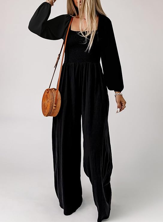 Plus Size Square Neck Loose Fit Short Sleeve Jumpsuit