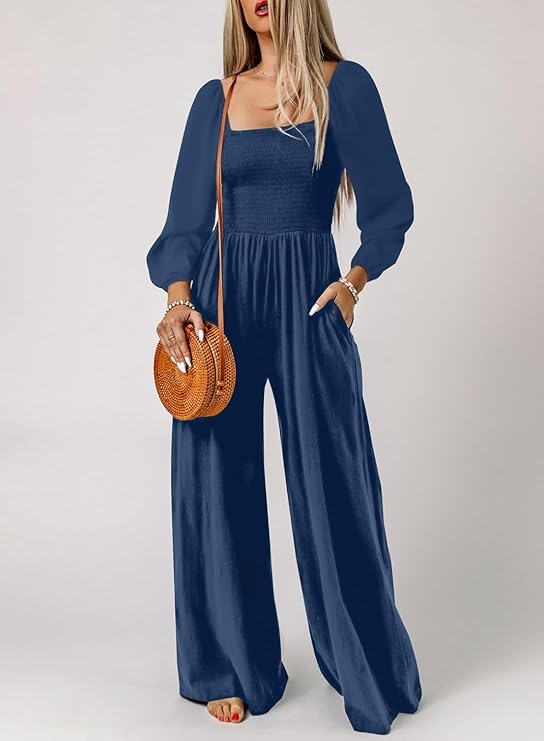 Plus Size Square Neck Loose Fit Short Sleeve Jumpsuit