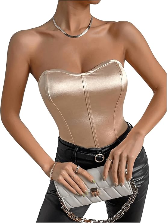 Solid Satin Backless Tube Bodysuit