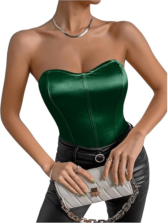 Solid Satin Backless Tube Bodysuit