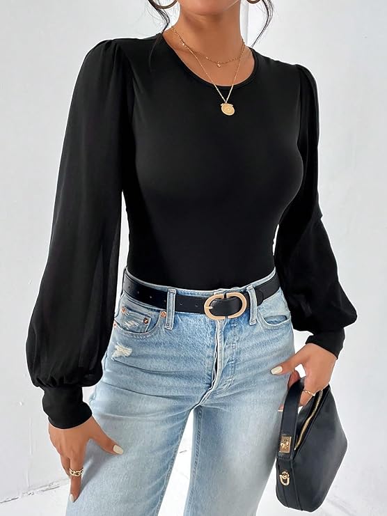 Solid Lantern Sleeve Bodysuit