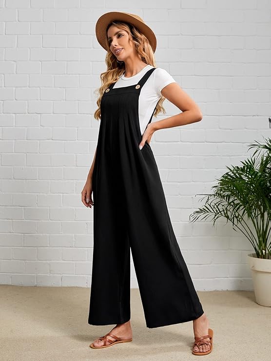 Hidden Pocket Fold Pleated Detail Pinafore Jumpsuit