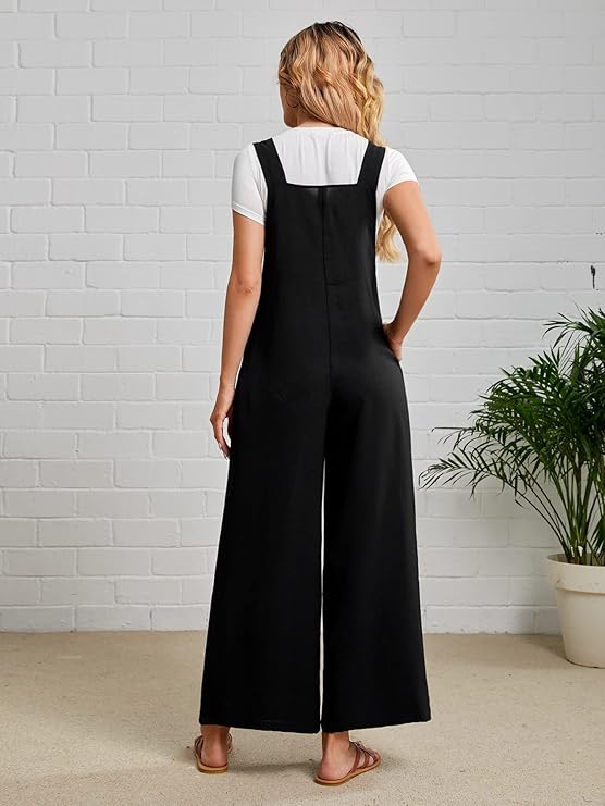 Hidden Pocket Fold Pleated Detail Pinafore Jumpsuit