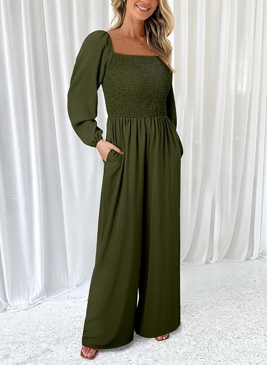 Plus Size Square Neck Loose Fit Short Sleeve Jumpsuit