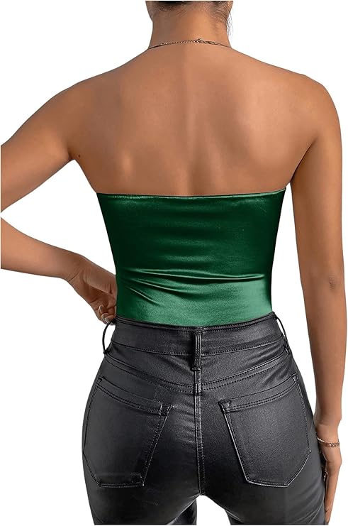 Solid Satin Backless Tube Bodysuit