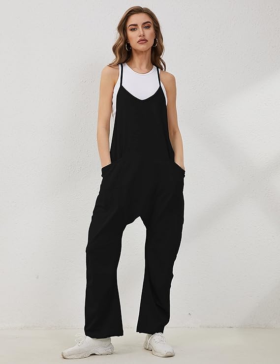 Women's Black Pocket Jumpsuit With Strap