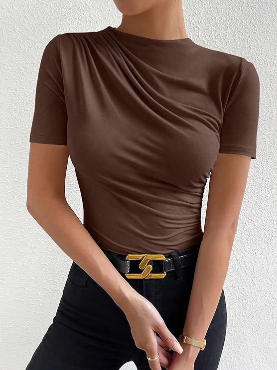 Solid Ruched Slim Fit Tee Bodysuit