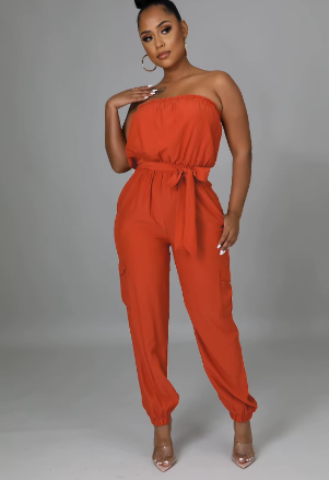 Slayer Women Fashion Solid Color Strapless Jumpsuit