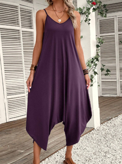 Women's Holiday Solid Color Wide-Leg Jumpsuit With Spaghetti Strap