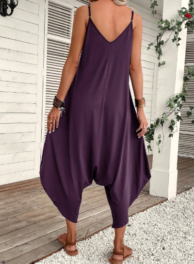 Women's Holiday Solid Color Wide-Leg Jumpsuit With Spaghetti Strap